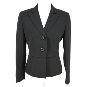 Tahari Jacket Petites 4P Black Fitted Blazer Animal Print Lining Preppy Career